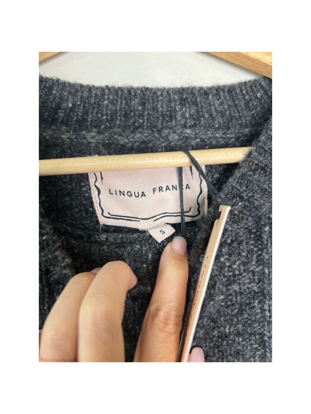 NWT Lingua Franca Bianca Crew Sequin Fringe Sweater Charcoal Gray Size: Small - Picture 6 of 8